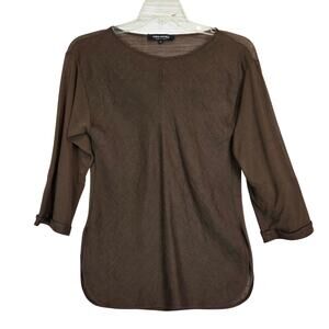 Anna Rachele Italy Lagenlook Linen Top US (6) Sheer Mesh Back Earthy Neutrol